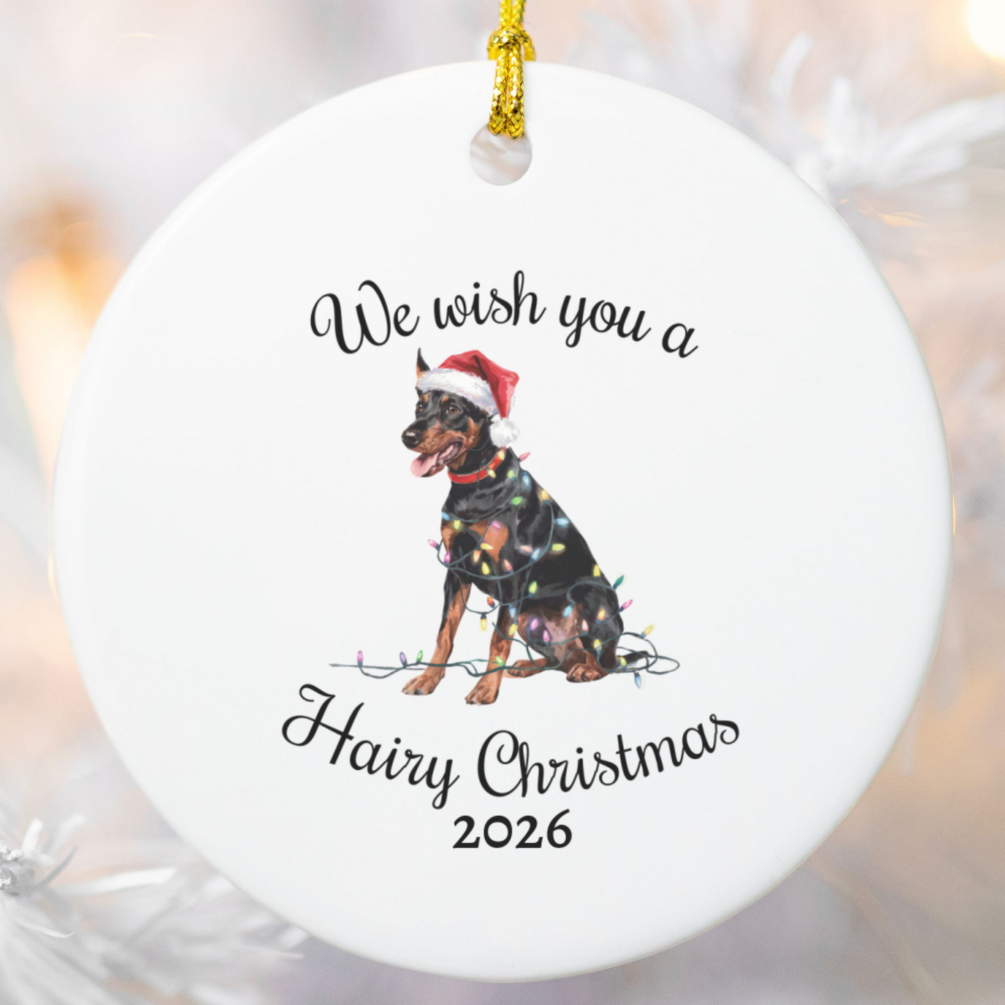 Christmas German Pinscher Ornament, Christmas Lights Dog Keepsake