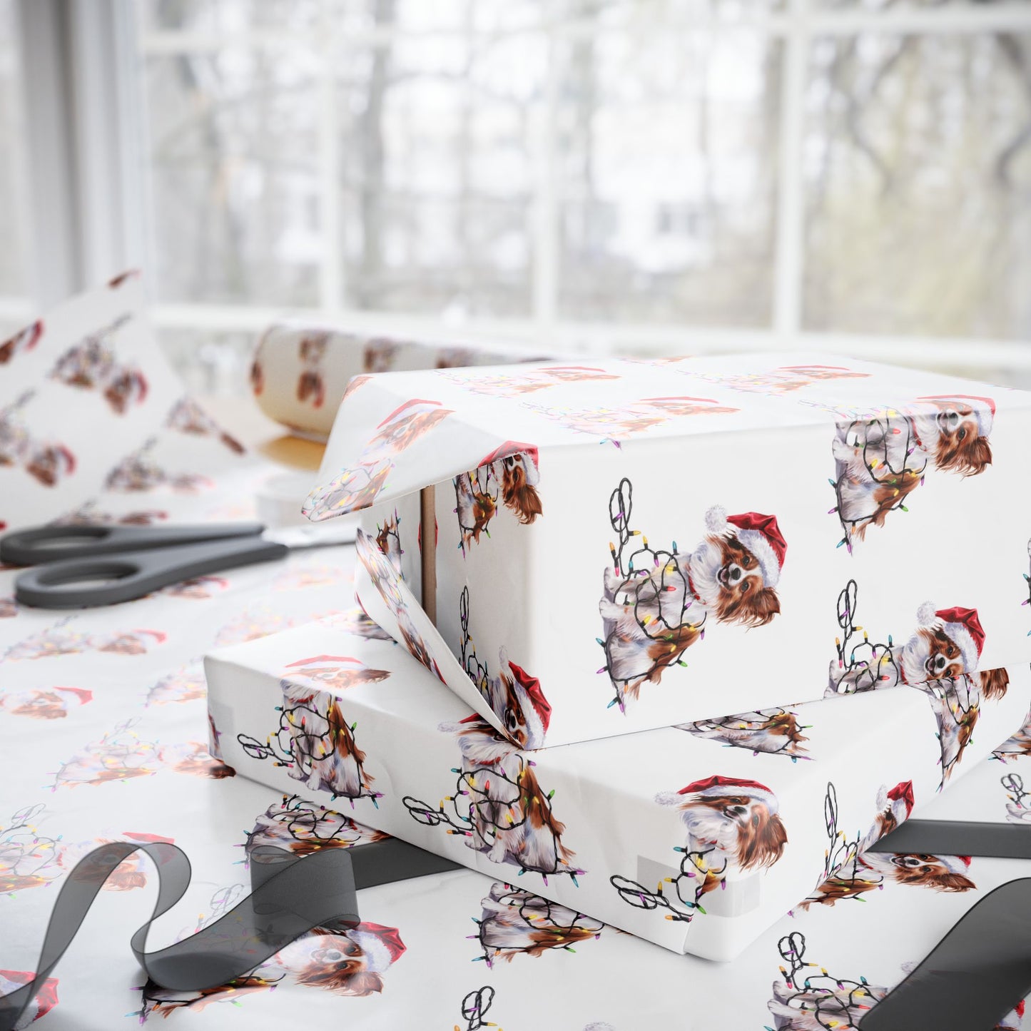 Papillon Christmas Lights Wrapping Paper