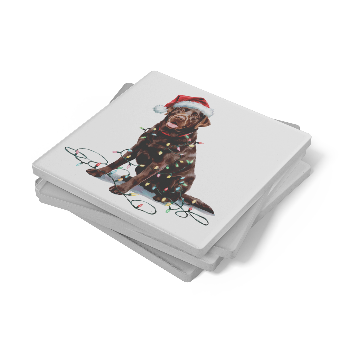 Personalized Chocolate Lab Dog Christmas Lights Coasters