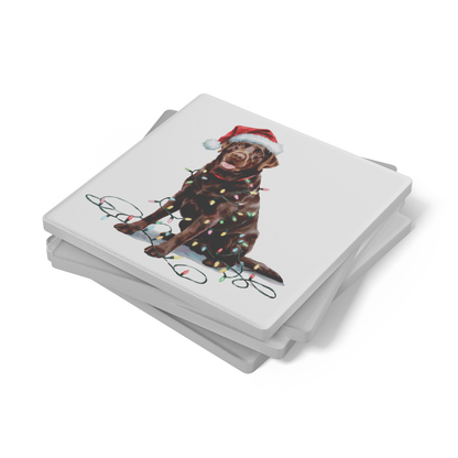 Personalized Chocolate Lab Dog Christmas Lights Coasters