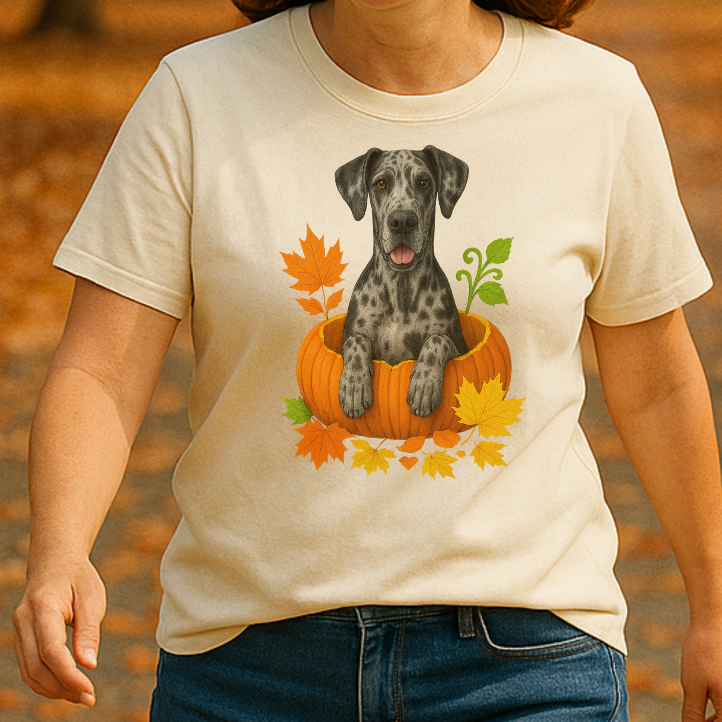Merle Great Dane Pumpkin Shirt, Fall Dog Lover Tee on Comfort Colors 1717