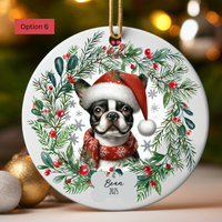 Load image into Gallery viewer, Personalized Boston Terrier Christmas Wreath Ornament
