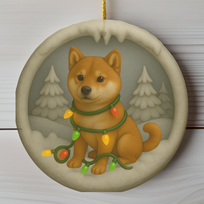 Personalized Red Shiba Inu Christmas Ornament, 3D Clay-Style Dog Keepsake with Lights