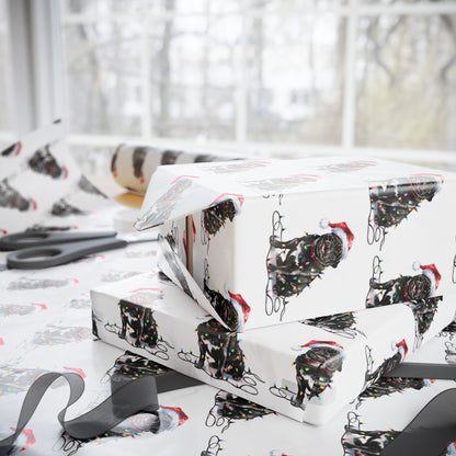 Black Pug Christmas Lights Wrapping Paper