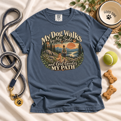 Christian Dog Mom Shirt, My Dog Walks by My Side, Faith Based Hiking Tee