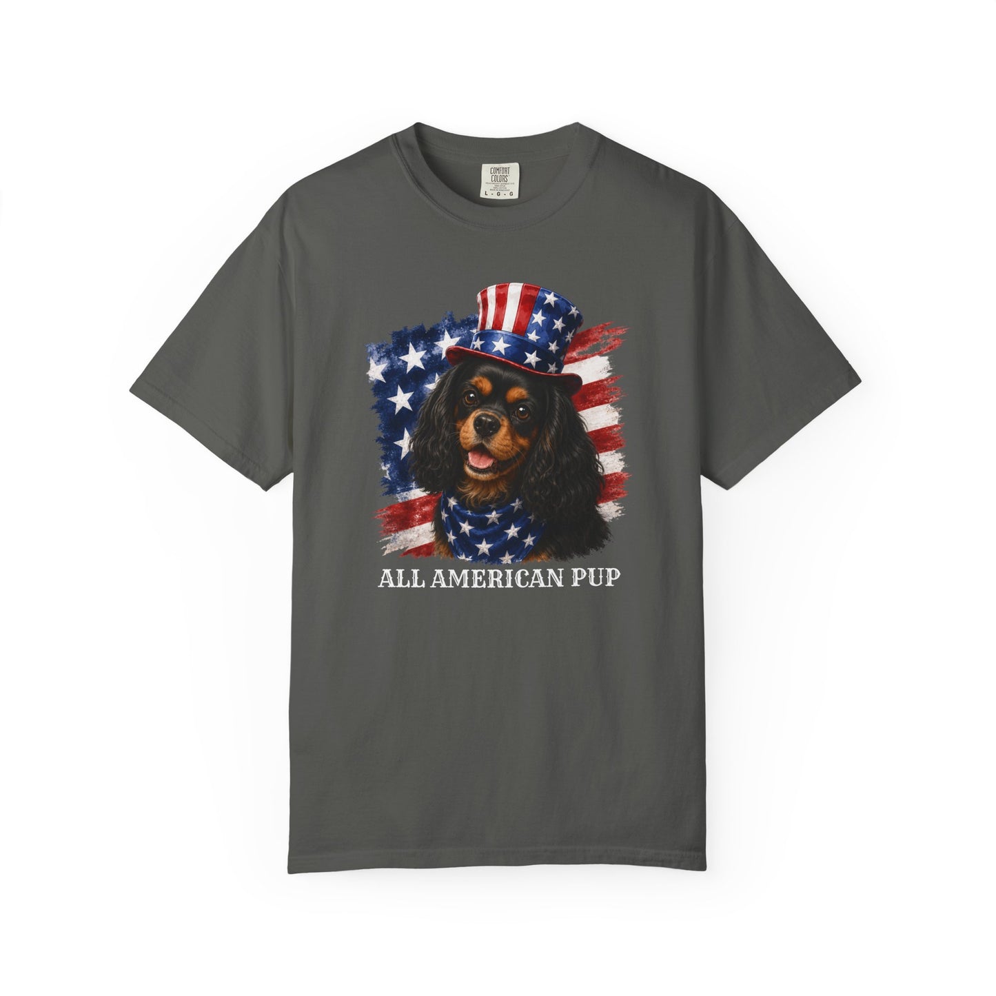 Patriotic Black and Tan Cavalier All American Pup Shirt