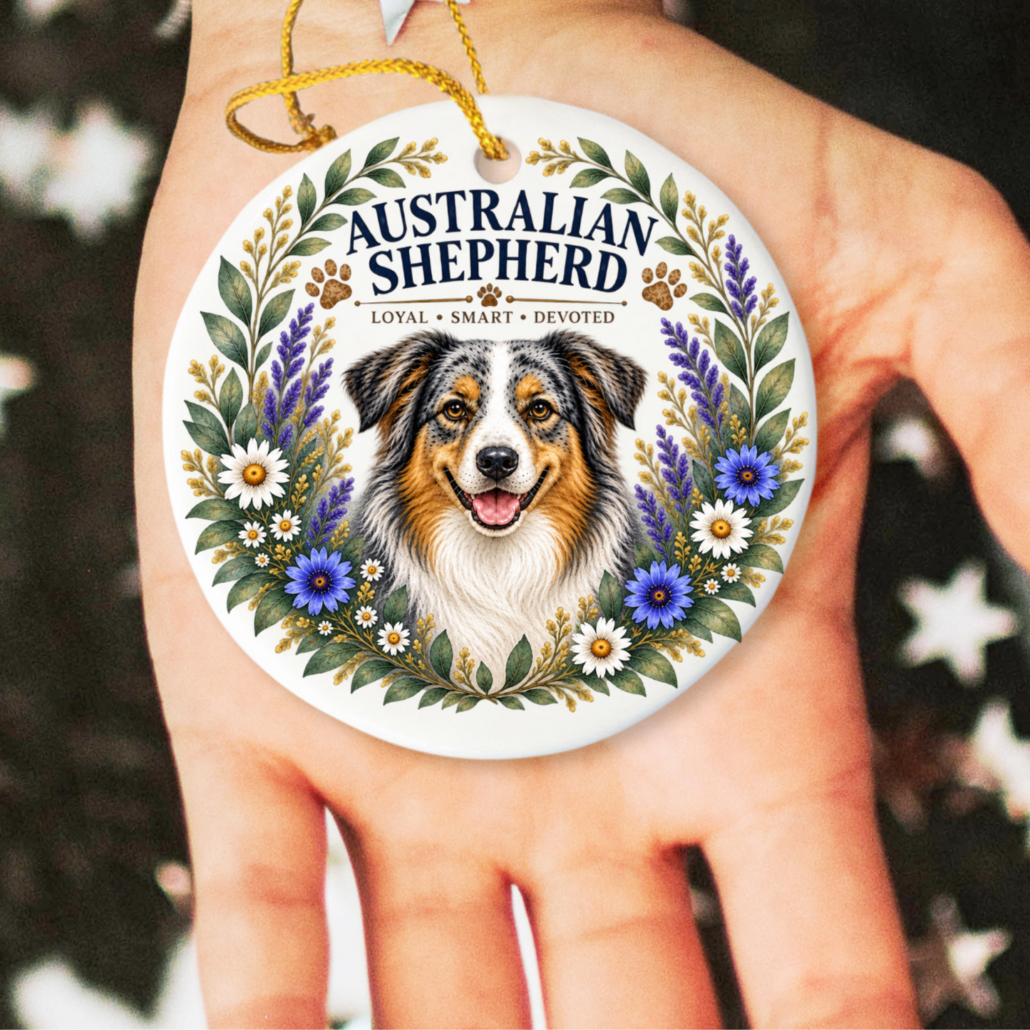 Australian Shepherd Ornament, Aussie Dog Lover Gift, Floral Breed Keepsake, Dog Mom Gift