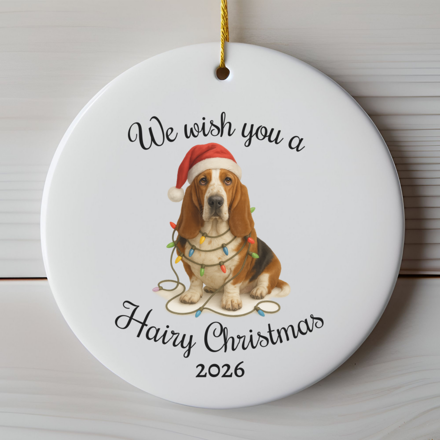 Christmas Basset Hound Ornament, Christmas Keepsake, Dog Lover Gift, Custom Date Dog Ornament, Funny Basset Decor, Pet Christmas Decoration