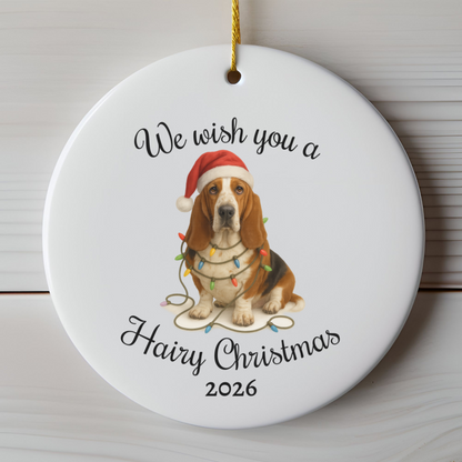 Christmas Basset Hound Ornament, Christmas Keepsake, Dog Lover Gift, Custom Date Dog Ornament, Funny Basset Decor, Pet Christmas Decoration