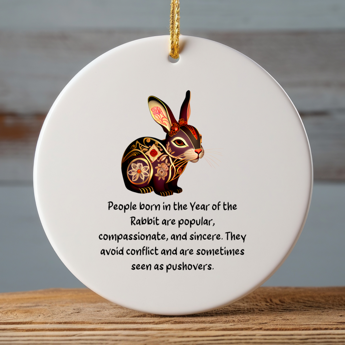 Chinese Zodiac Rabbit Ornament, Year of the Rabbit Horoscope Gift for Lunar New Year