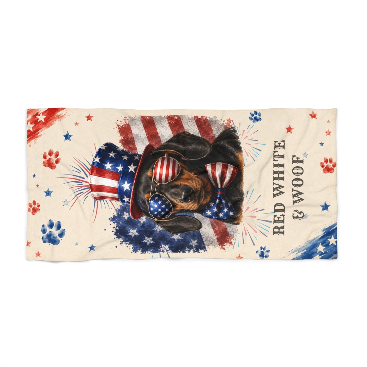Black Tan Dachshund Patriotic Beach Towel