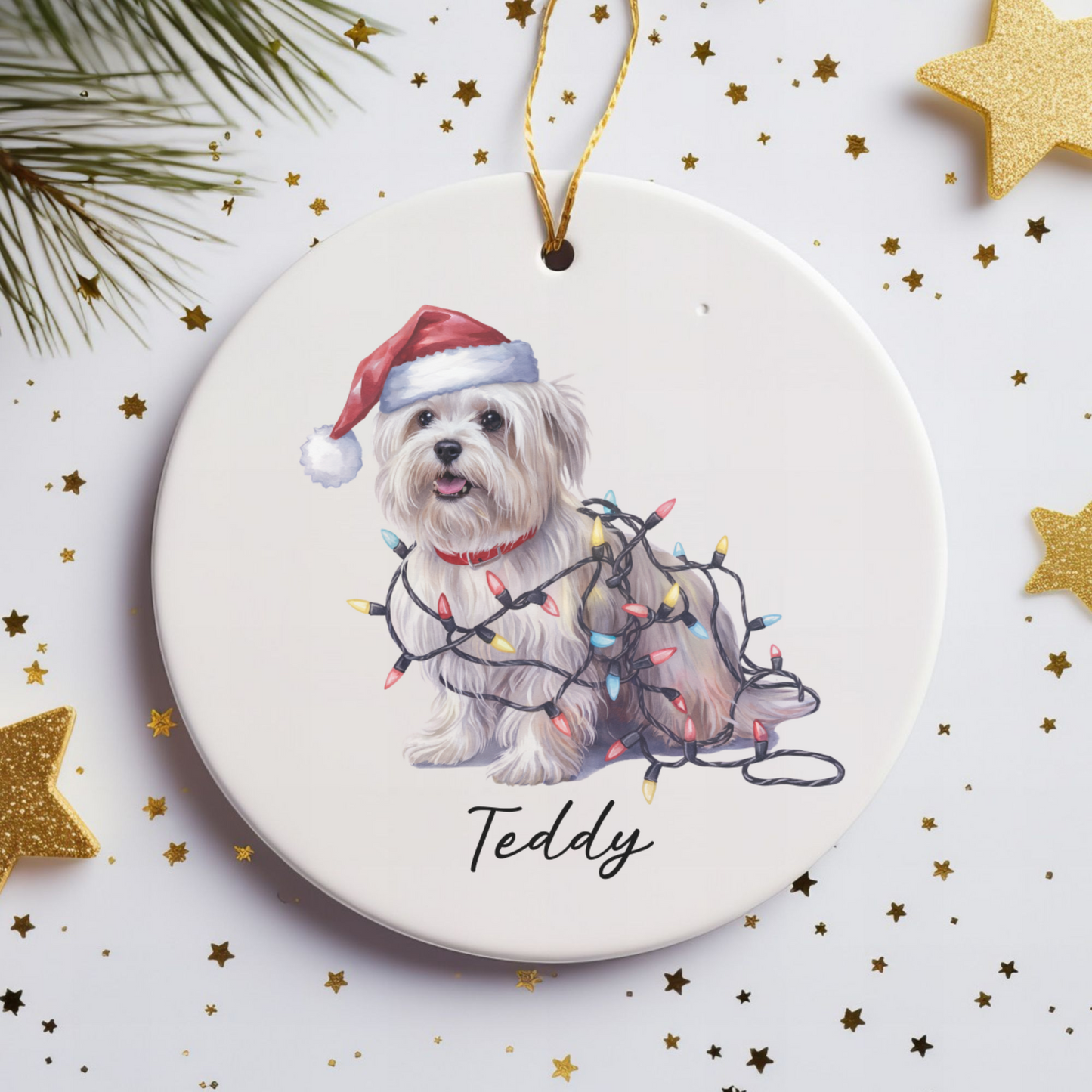 Maltese Christmas Ornament, Personalized Dog Keepsake