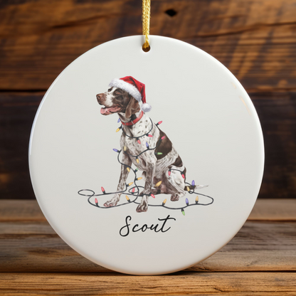 Personalized English Pointer Christmas Ornament, Custom Dog Name Ceramic Decoration