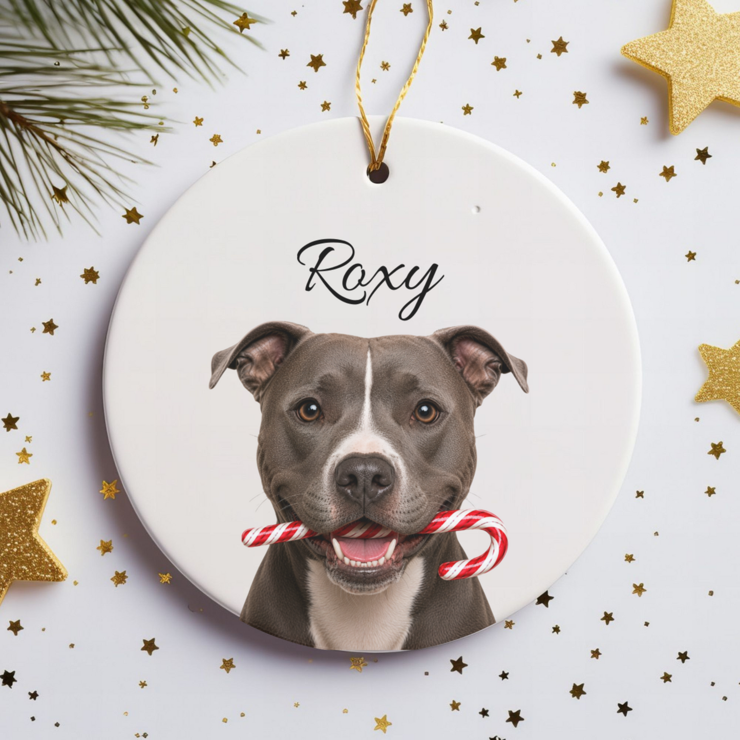 Personalized Pitbull Candy Cane Ornament