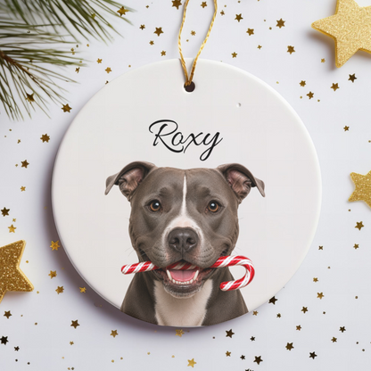 Personalized Pitbull Candy Cane Ornament