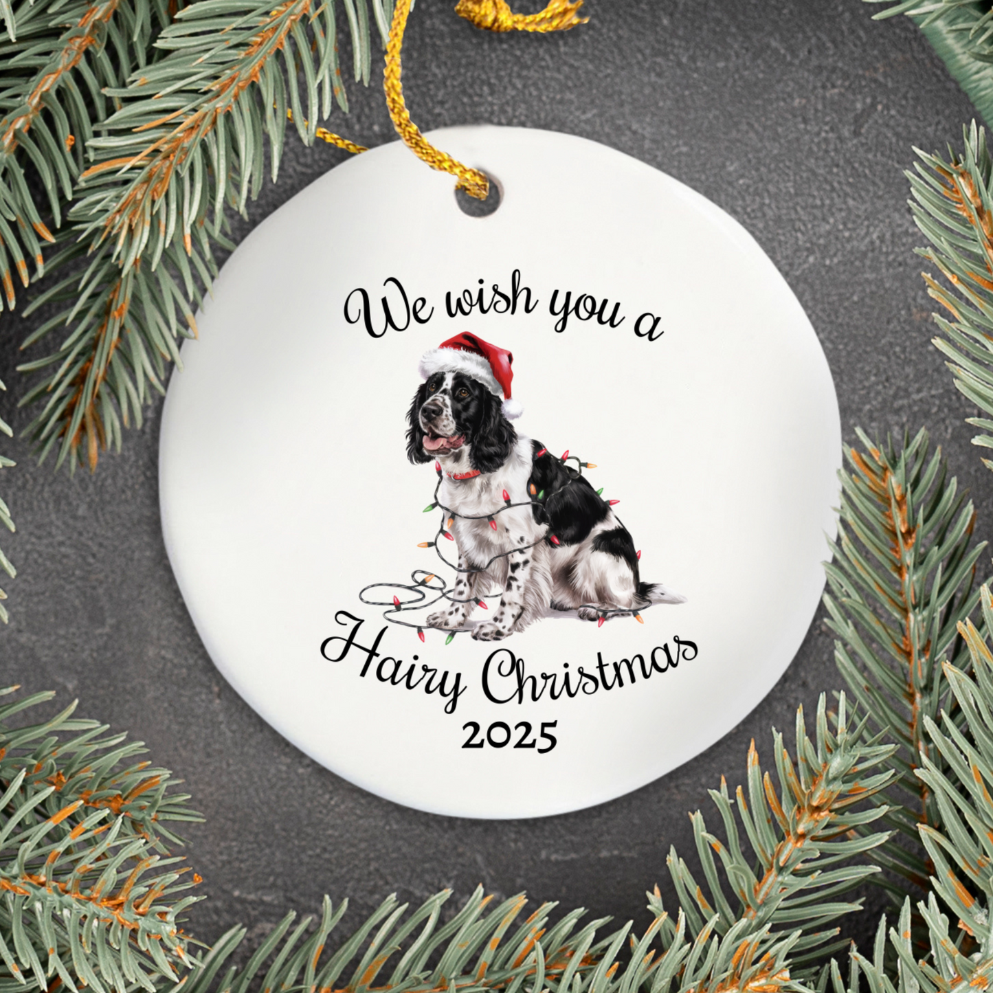 Christmas Black Springer Spaniel Ornament, Christmas Lights Dog Keepsake