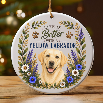 Yellow Lab Ornament - Life Is Better