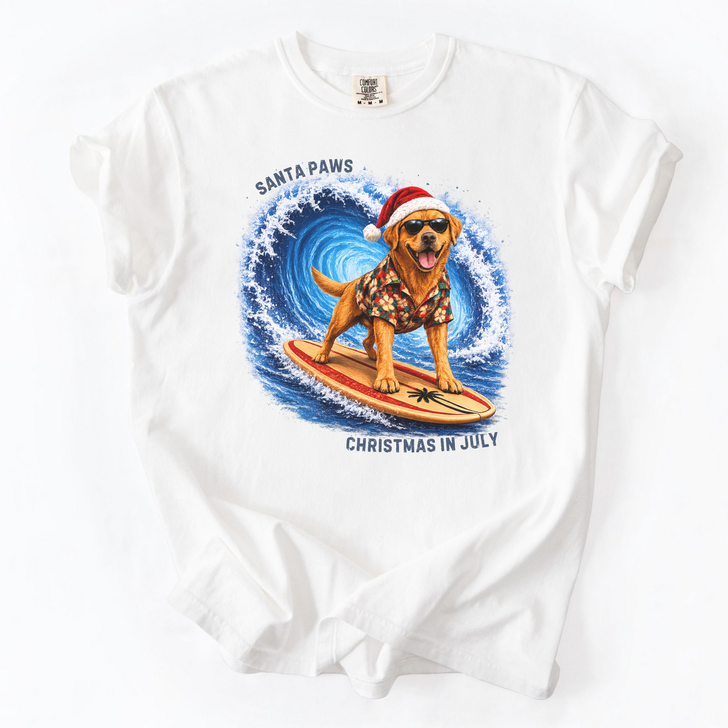 Christmas in July Gift for Fox Red Lab Lovers, Santa Paws Beach Shirt