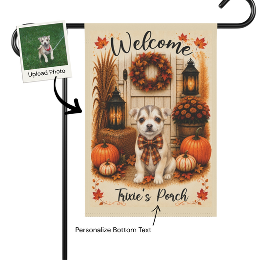 Personalized Fall Garden Flag with Pet Photo, Custom Welcome Yard Flag, Farmhouse Autumn Porch Decor