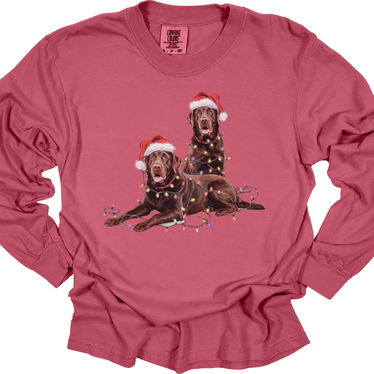 Chocolate Lab Christmas Lights Long Sleeve Shirt, Dog Lover Gift