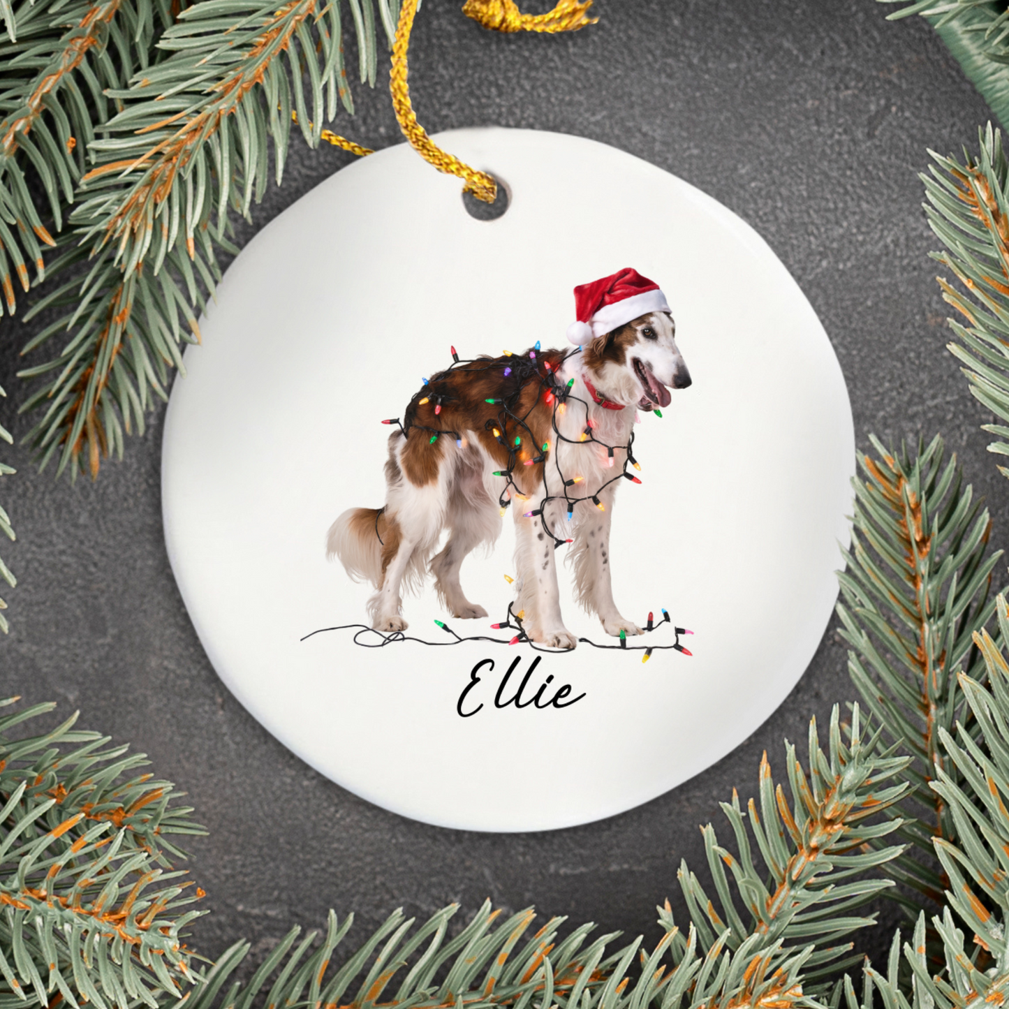 Personalized Borzoi Christmas Ornament, Ceramic Dog Lover Holiday Decor, Customizable Pet Keepsake