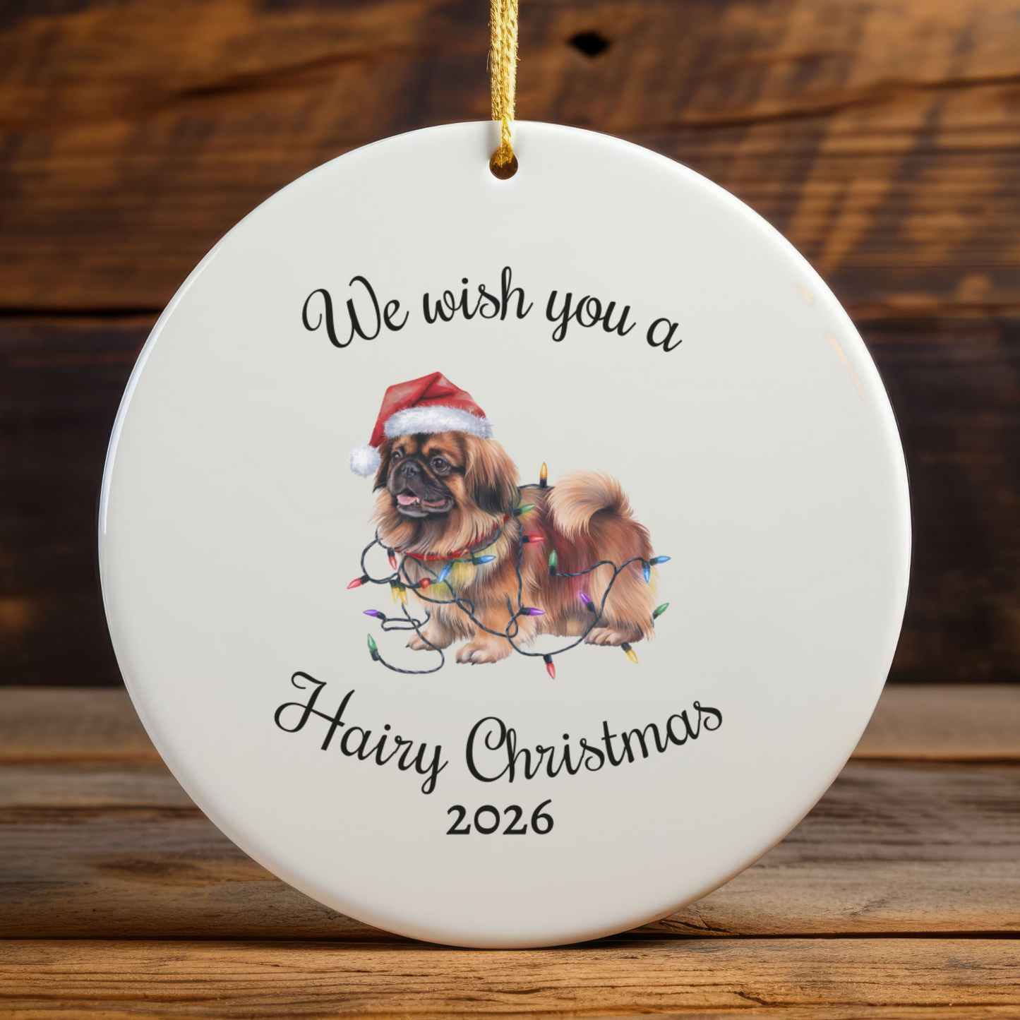 Christmas Pekingese Ornament, Christmas Lights Dog Keepsake