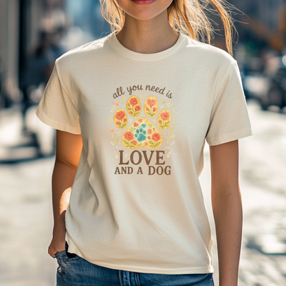 Love and a Dog Floral Paw Print T-Shirt – Sweet Gift for Dog Lovers & Pet Parents