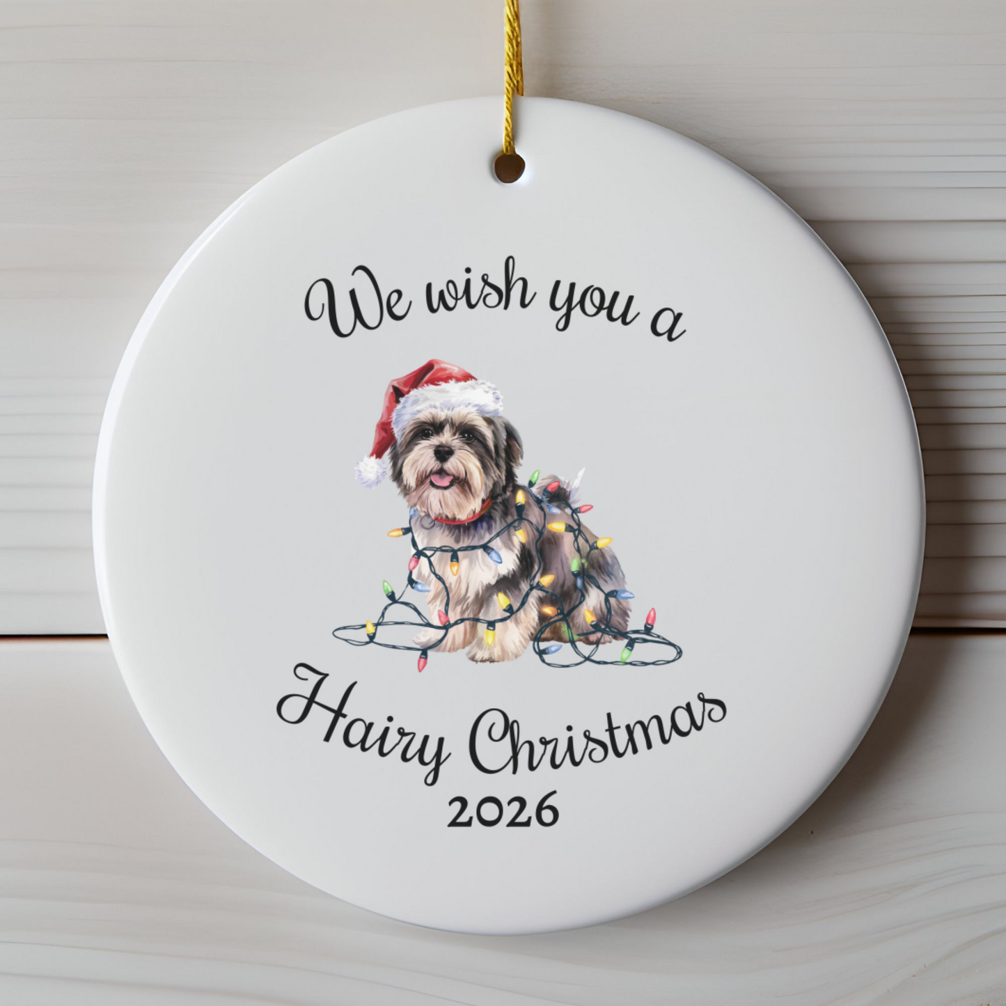 Christmas Lhasa Apso Ornament, Christmas Lights Dog Keepsake