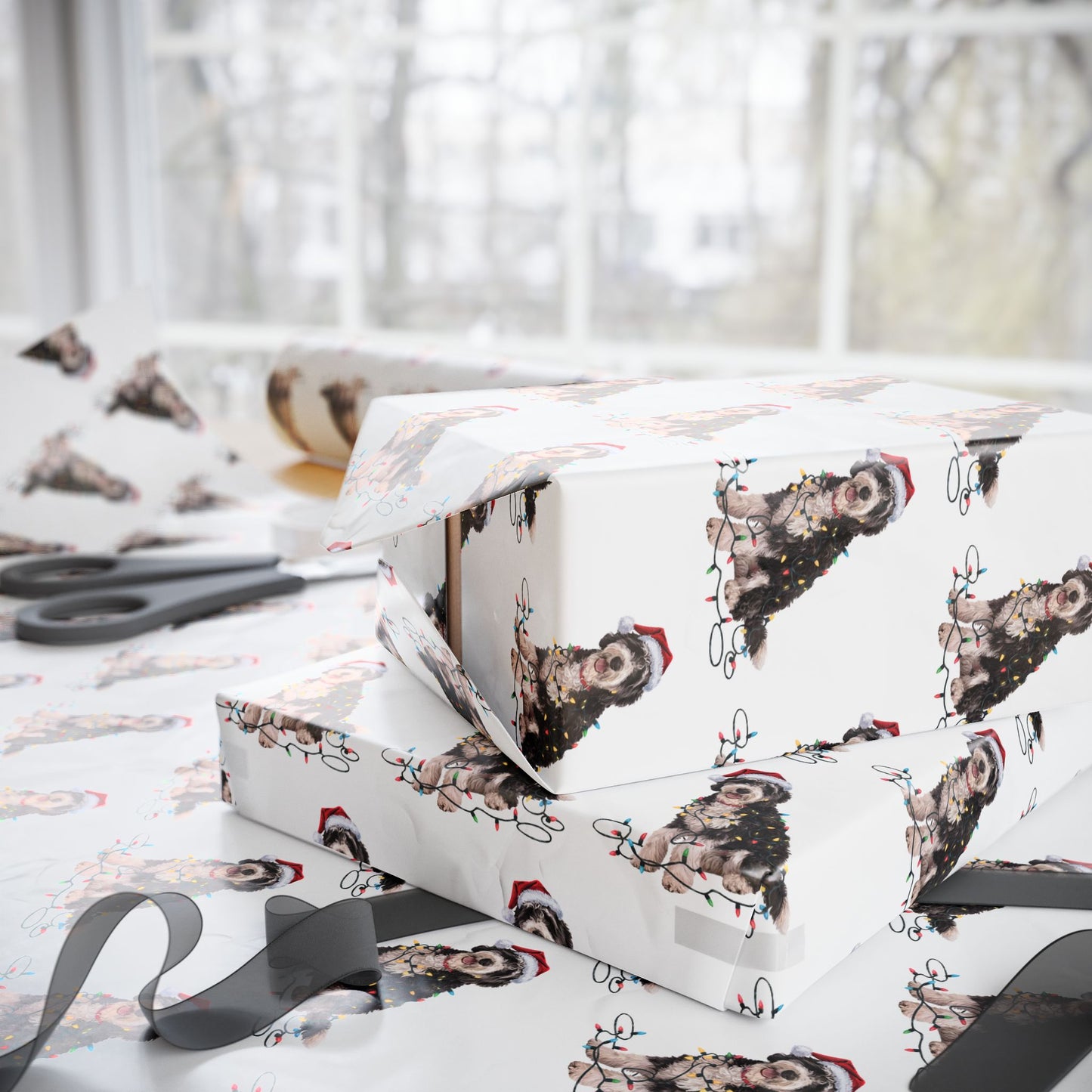Labradoodle Christmas Lights Wrapping Paper