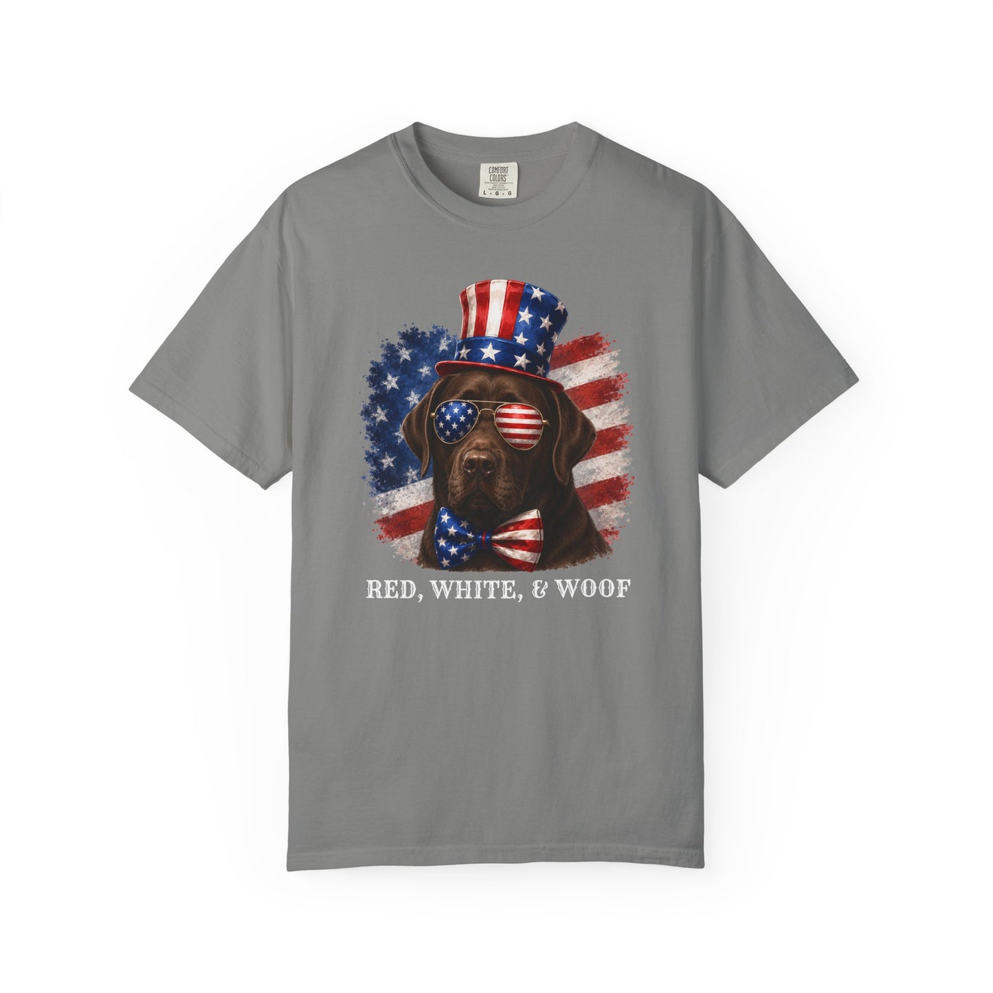 Patriotic Chocolate Lab Red White  & Woof Shirt