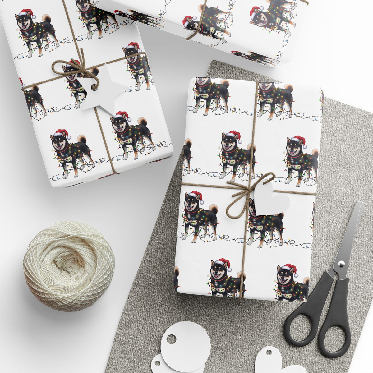 Black Shiba Inu Christmas Lights Wrapping Paper
