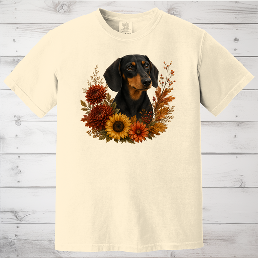 Black and Tan Dachshund Autumn Floral Shirt