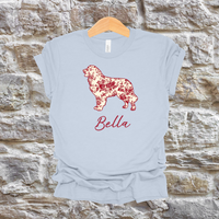 Load image into Gallery viewer, Custom Dog Breed T-Shirt with Name, Personalized Pet Lover Gift, Red Floral Toile Silhouette Dog Tee, Dog Mom Shirt
