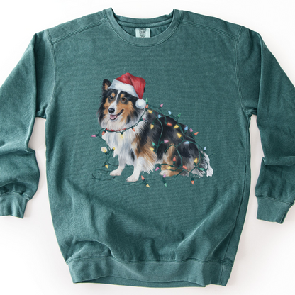 Christmas Shetland Sheepdog Sweatshirt, Lights Dog Sweater, Sheltie Mom Holiday Apparel