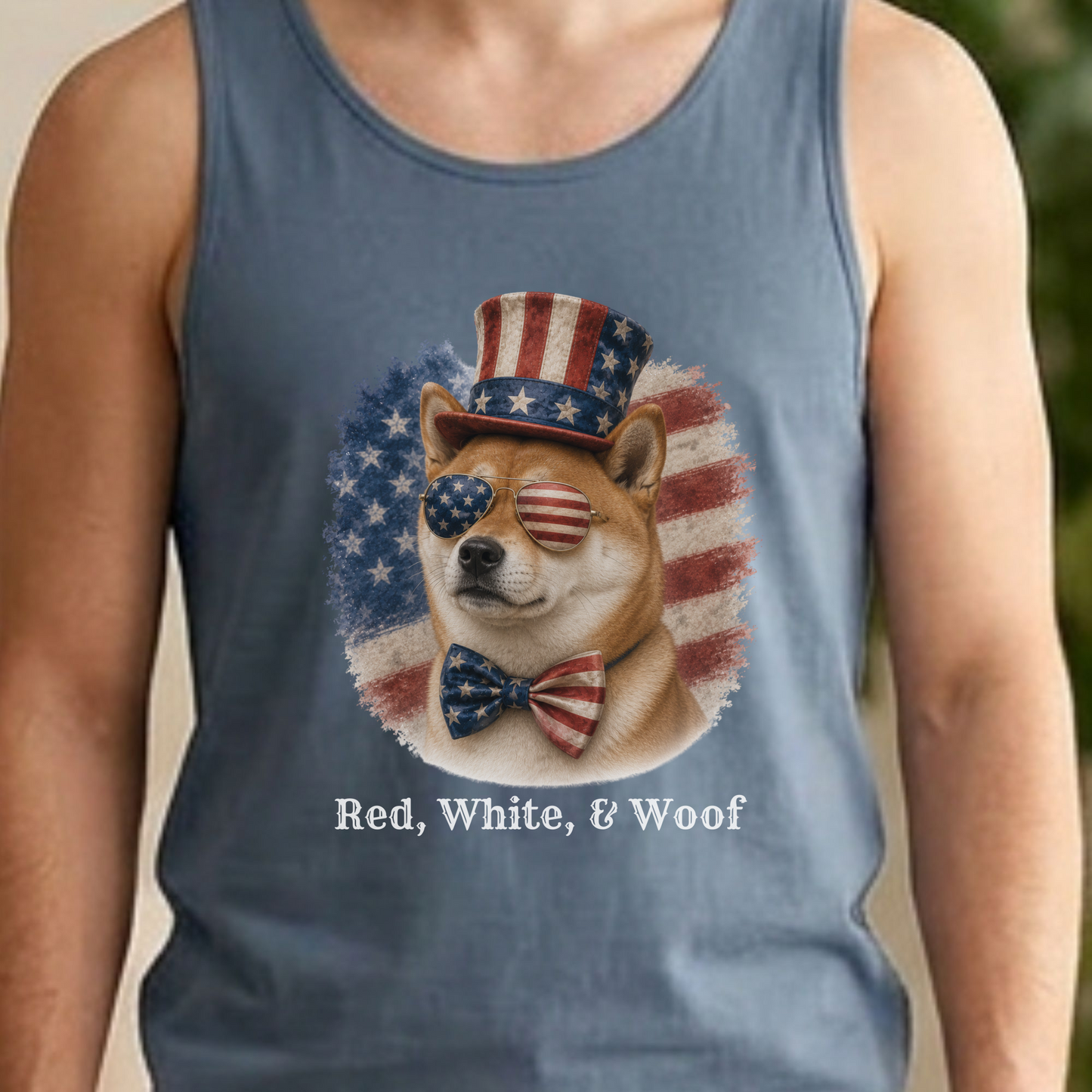 Patriotic Red Shiba Inu Tank Top, Red White & Woof
