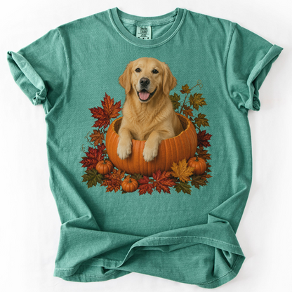 Golden Retriever Pumpkin Shirt Fall Dog Lover Autumn Comfort Colors Graphic Tee Gift Apparel