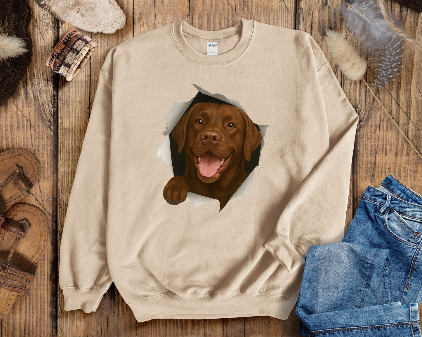 Peeking Chocolate Lab Sweatshirt – Funny Dog Lover Gift, Cute Labrador Crewneck for Pet Owners, Lab Mom & Dad Shirt
