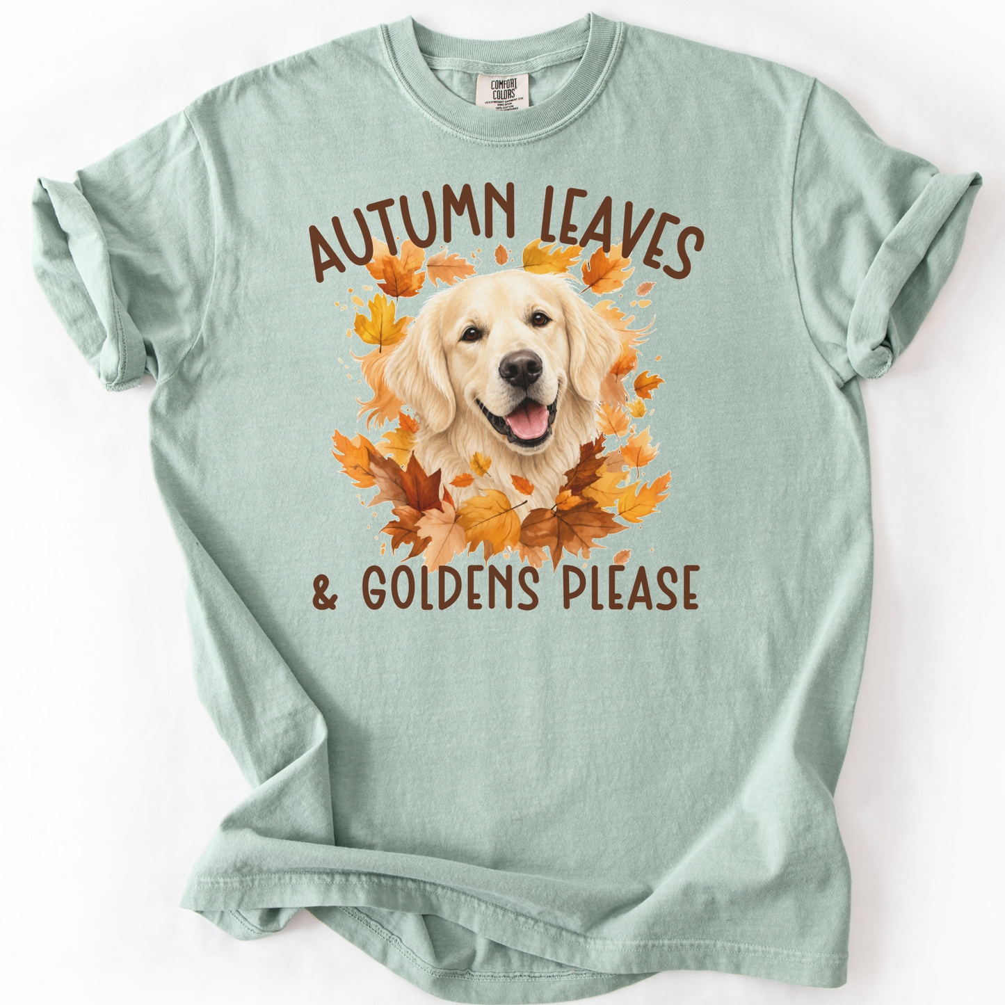 English Cream Golden Mom Fall Shirt, Autumn Leaves & Goldens Please