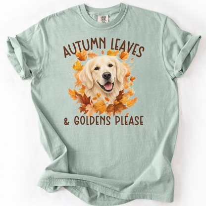 English Cream Golden Mom Fall Shirt, Autumn Leaves & Goldens Please