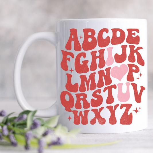 Valentines Alphabet I Love You Mug