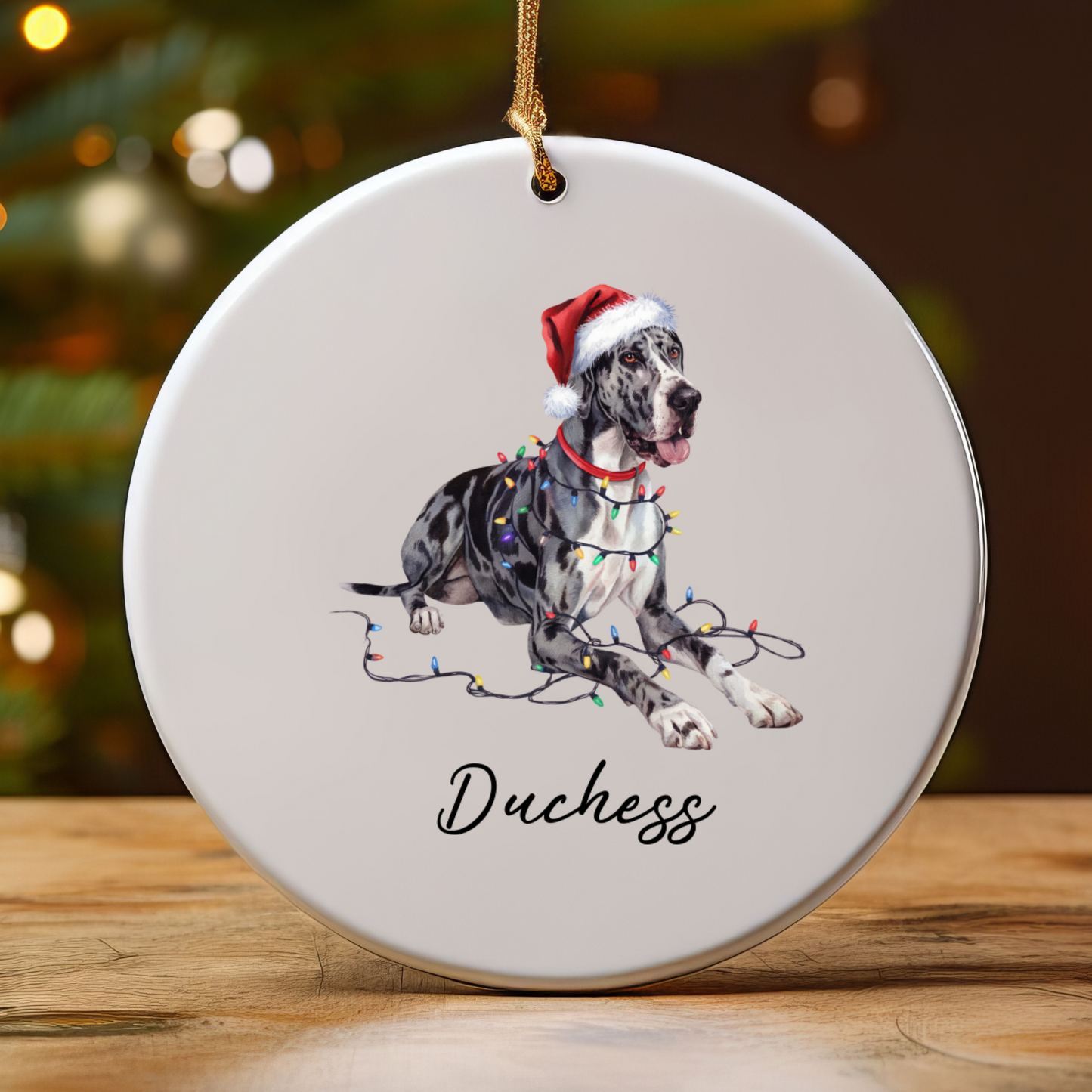 Personalized Merle Great Dane Christmas Ornament, Festive Dog Keepsake