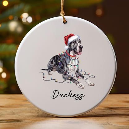 Personalized Merle Great Dane Christmas Ornament, Festive Dog Keepsake