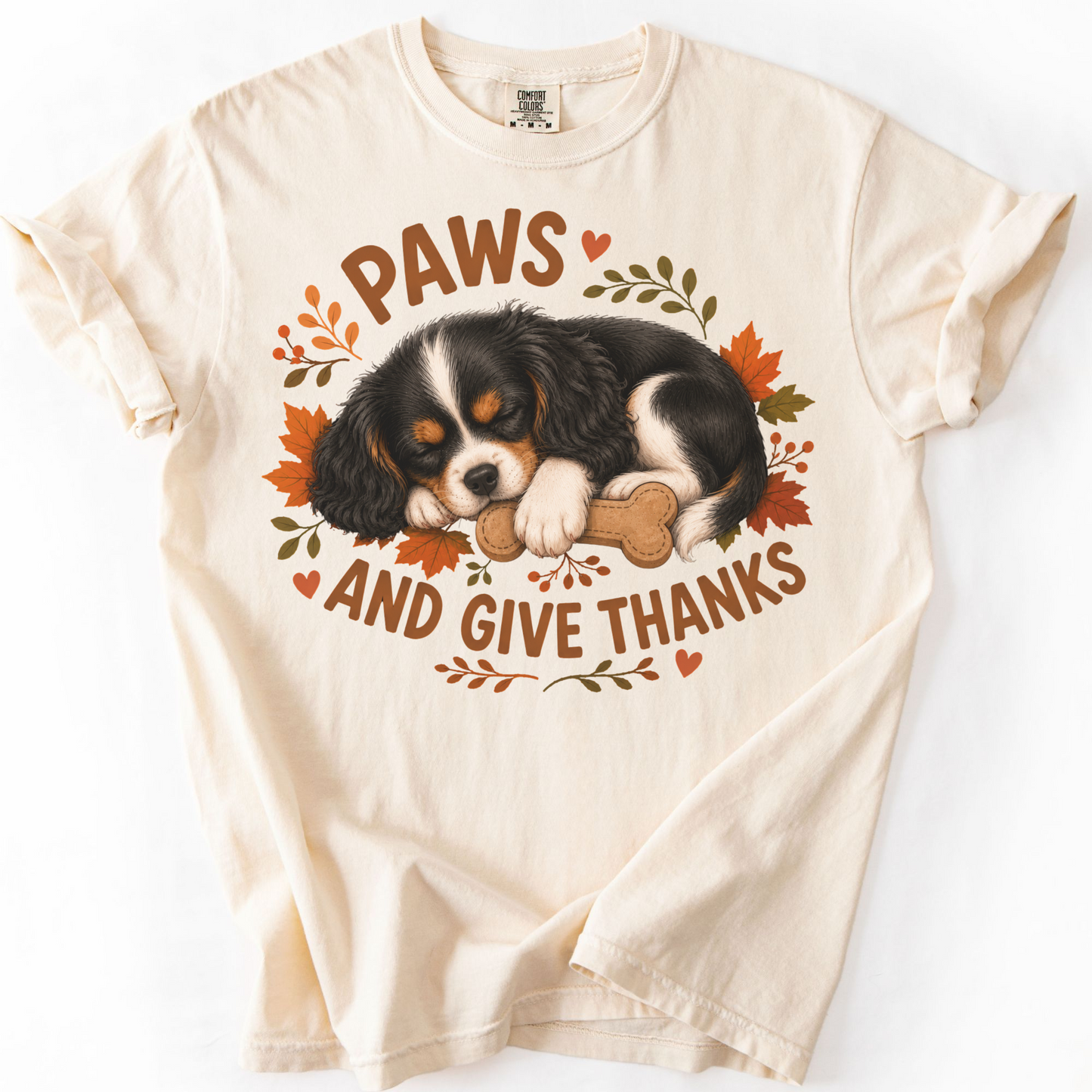 Tricolor Cavalier Thanksgiving Shirt, Paws Give Thanks Tee, Fall Cavalier Dog Lover Gift