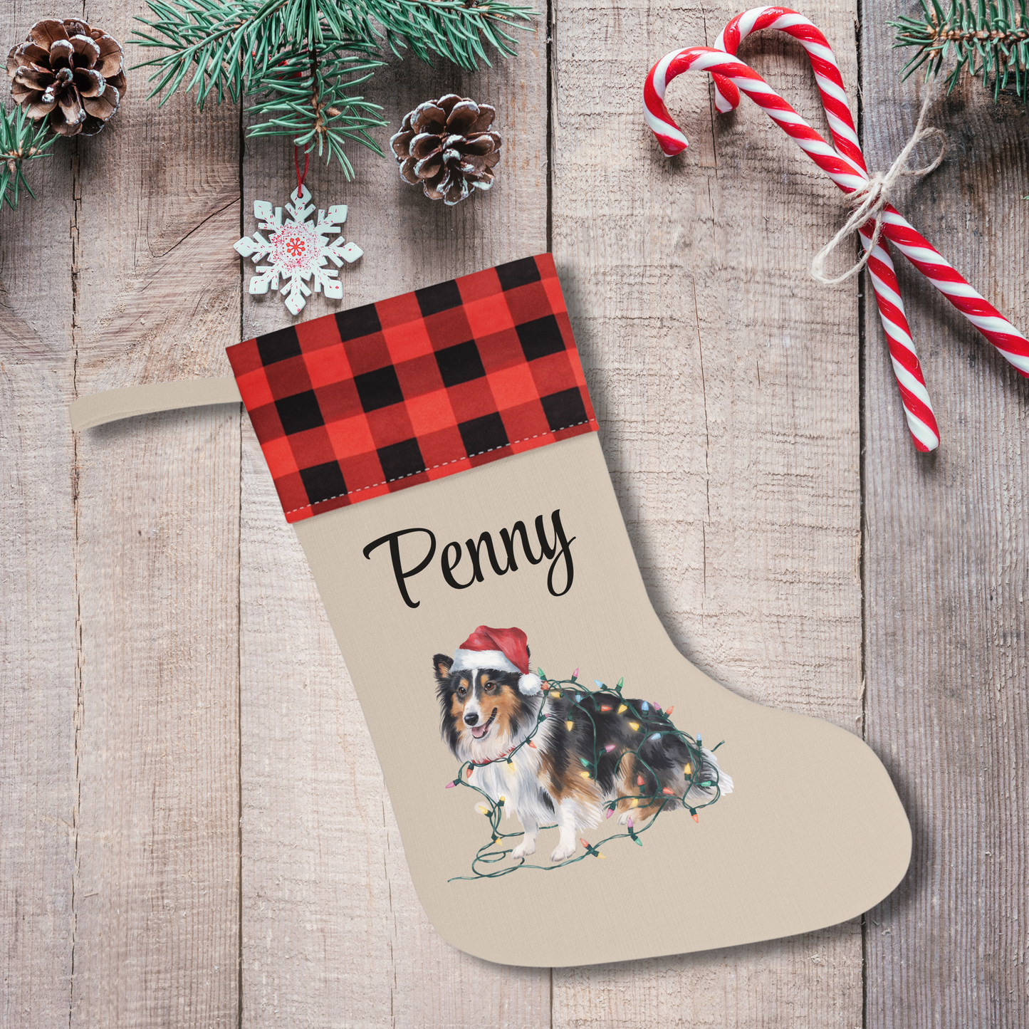 Personalized Shetland Sheepdog Christmas Stocking, Holiday Decor Gift for Pet Lovers