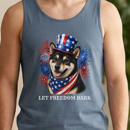 Black Shiba Inu Tank Top, Patriotic Let Freedom Bark