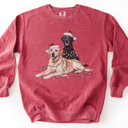 Black and Yellow Labradors Christmas Lights Sweatshirt