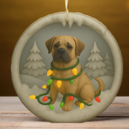Personalized Mastiff Christmas Ornament, 3D Clay-Style Dog Keepsake with Lights