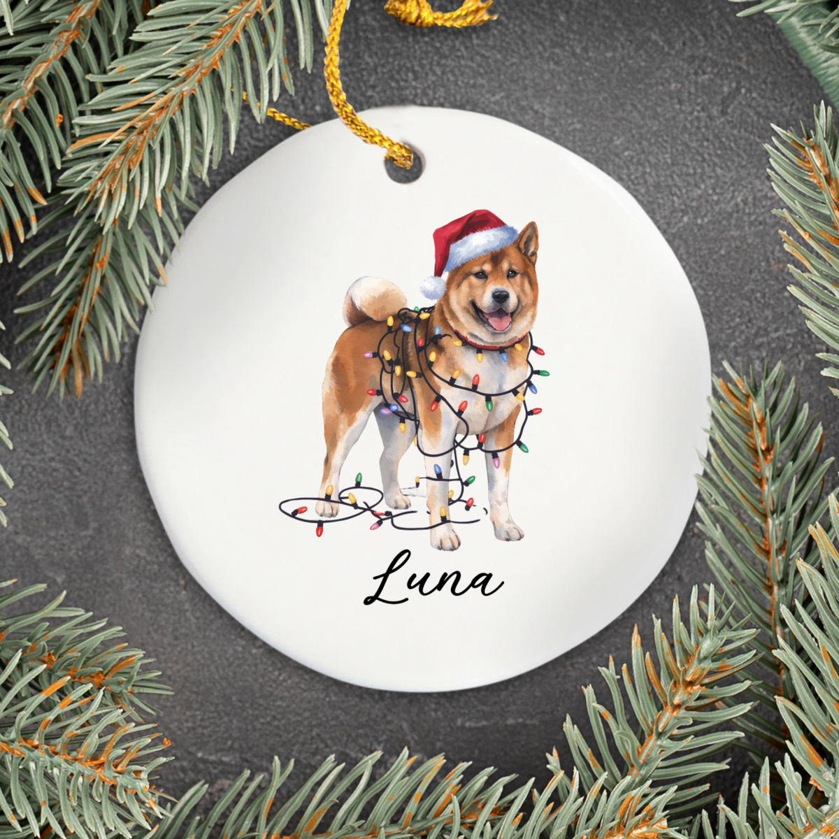 Personalized Akita Ornament, Christmas Akita Gift, Akita Lights Decoration, Akita Lover Gift, Dog Lover Christmas Decor