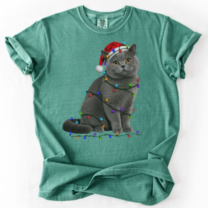 British Shorthair Christmas Lights Shirt, Comfort Colors Holiday Cat Lover Tee