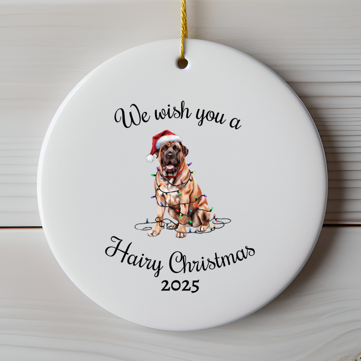 Christmas Mastiff Ornament, Christmas Lights Dog Keepsake